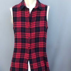 Plaid sleeveless split side hi-low top